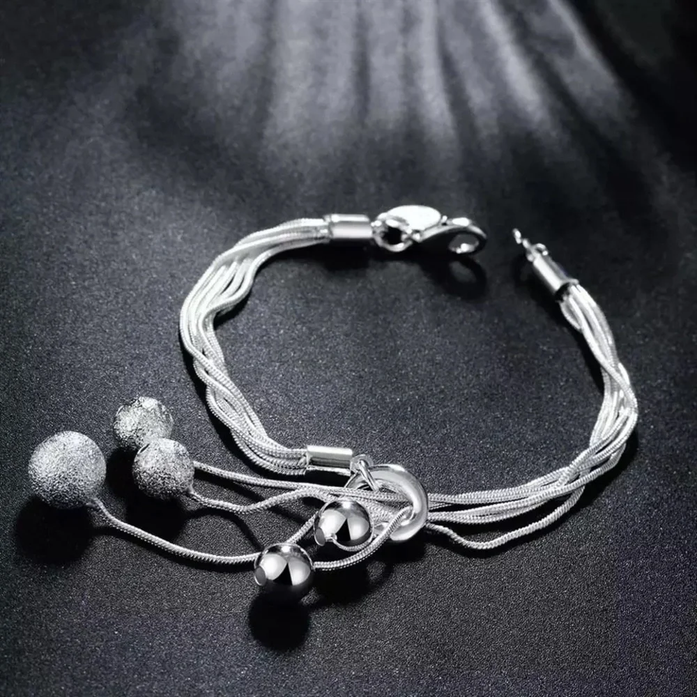 LAYER CHARM BEAD BRACELET 925 STERLING SILVER - Picture 1 of 2